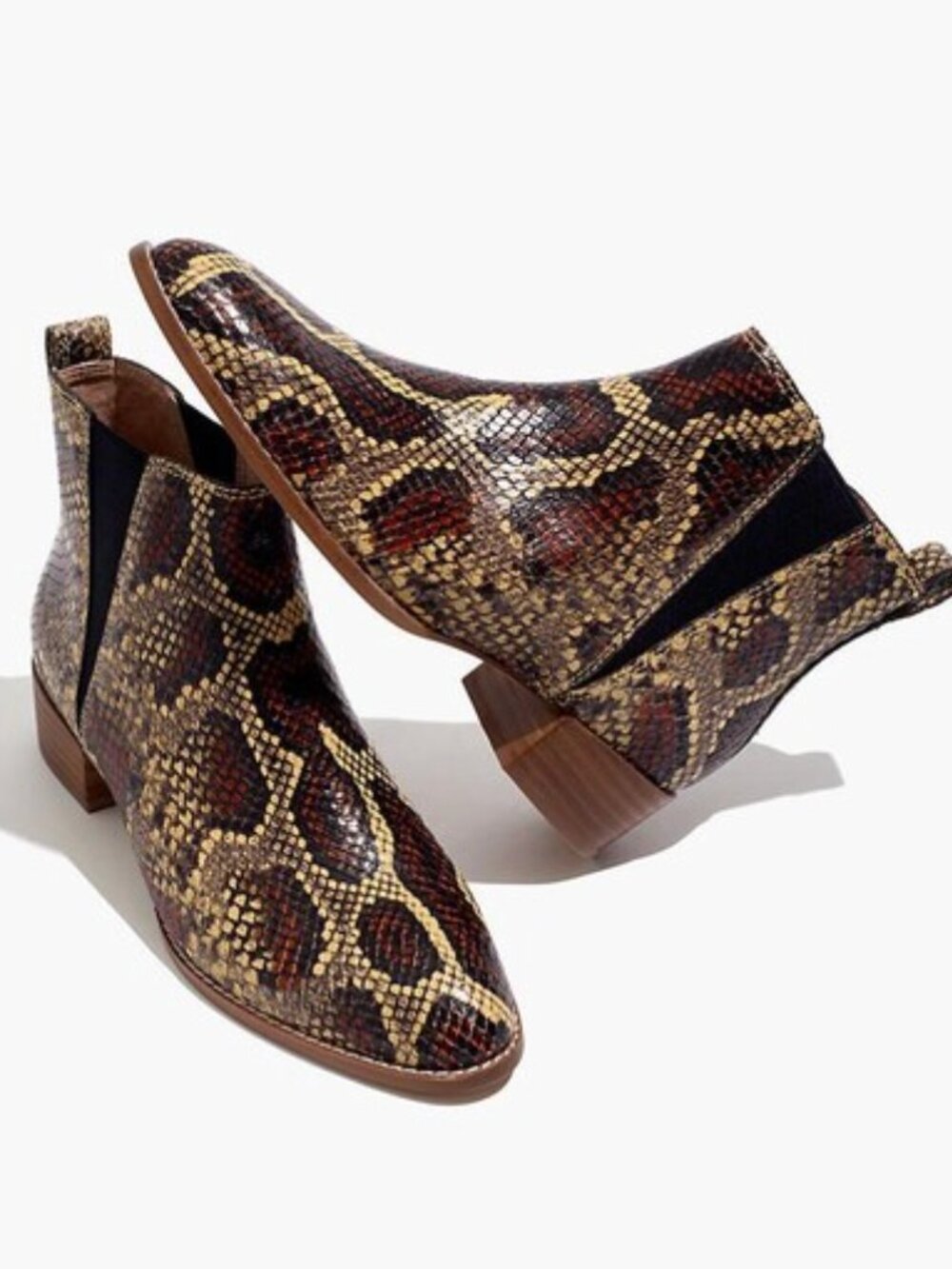Madewell Leather Ankle Boots 6.5 Genuine Snake Carina Chelsea Slip On Booties
